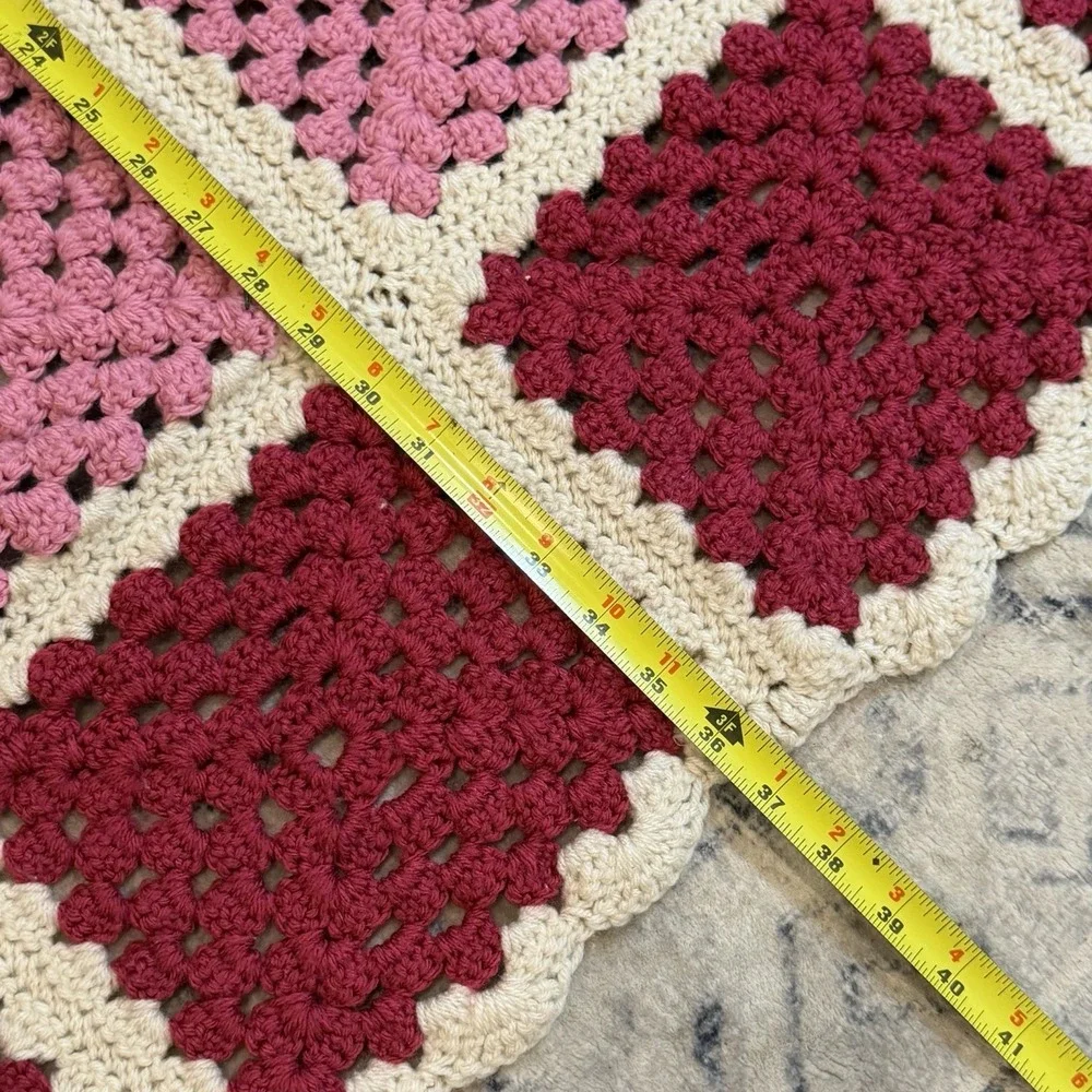 VTG Handcrafted Crochet Granny Square Afghan Blanket Throw Pink Magenta 64